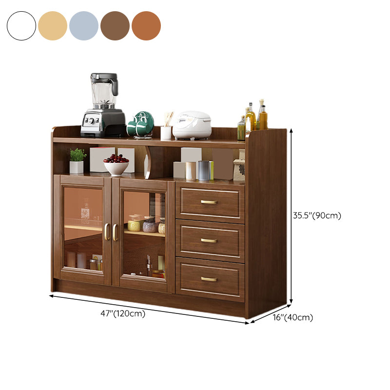 Modern Style Buffet Table Solid Wood Side Board with Cabinet and Drawers