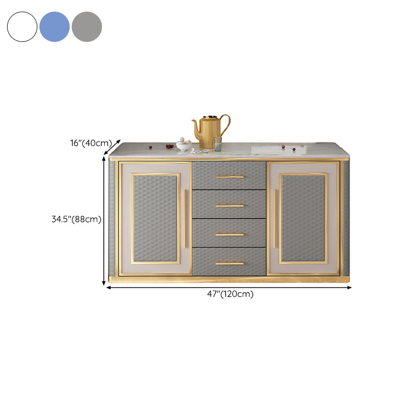 Faux Marble Buffet Table Glam 34.6-inch Height Side Board with Cabinets and Drawers