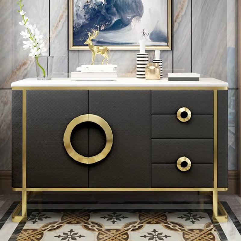 Marble Buffet Table Glam Style Side Board with Cabinets and Drawers