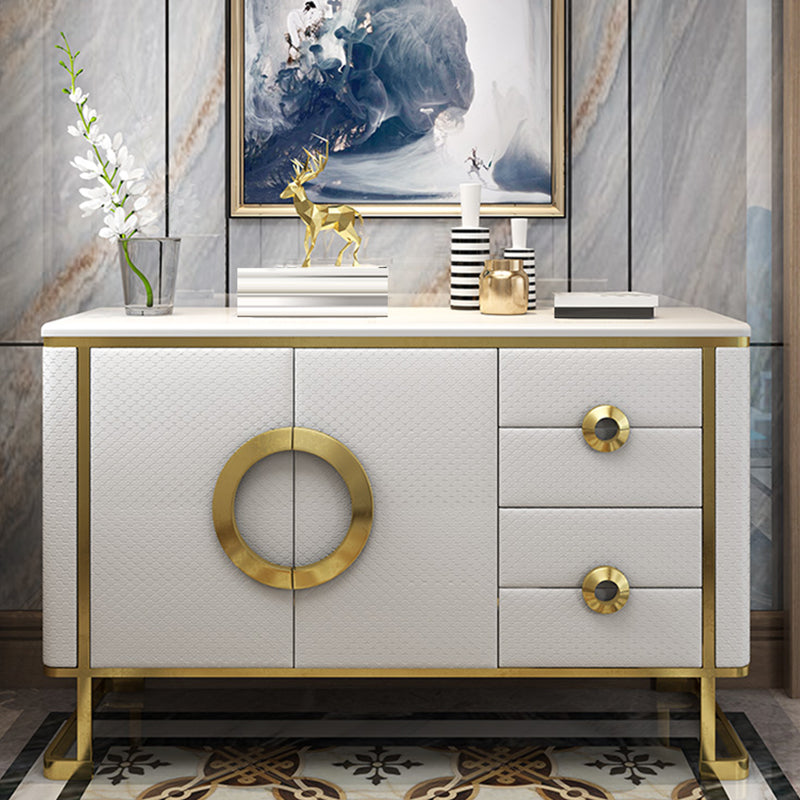 Marble Buffet Table Glam Style Side Board with Cabinets and Drawers