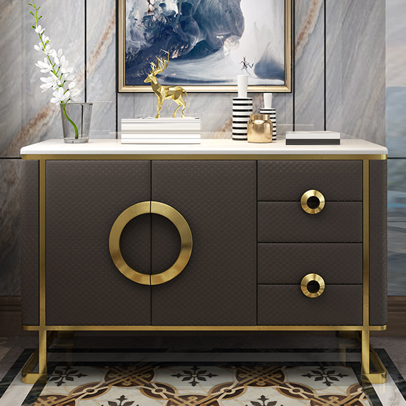 Marble Buffet Table Glam Style Side Board with Cabinets and Drawers