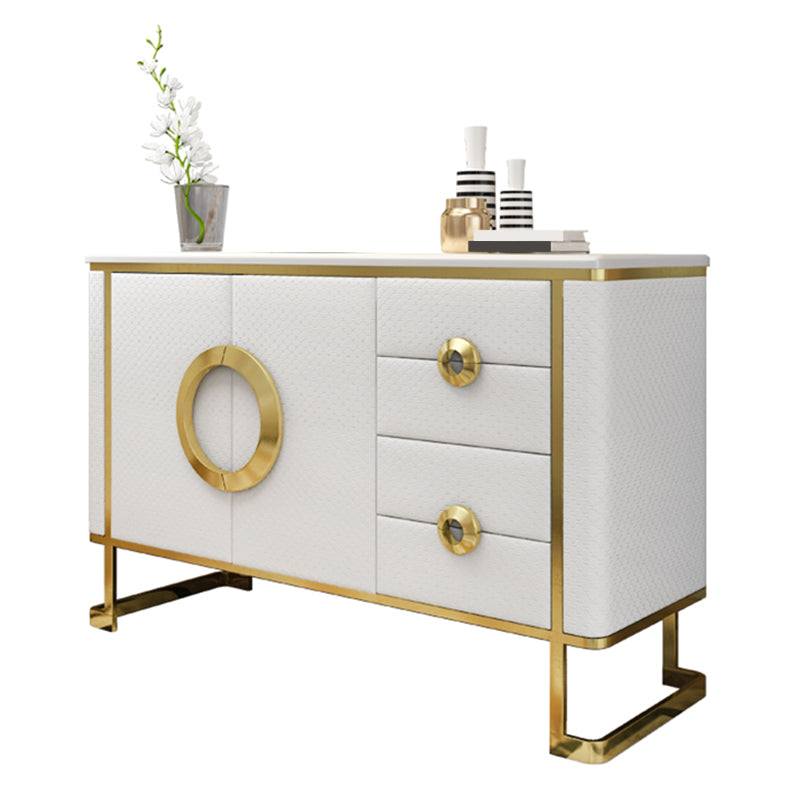 Marble Buffet Table Glam Style Side Board with Cabinets and Drawers