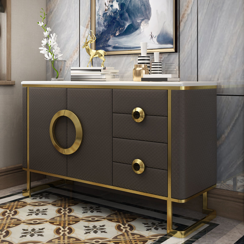 Marble Buffet Table Glam Style Side Board with Cabinets and Drawers