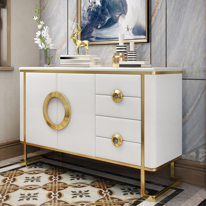 Marble Buffet Table Glam Style Side Board with Cabinets and Drawers