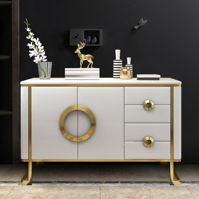 Marble Buffet Table Glam Style Side Board with Cabinets and Drawers