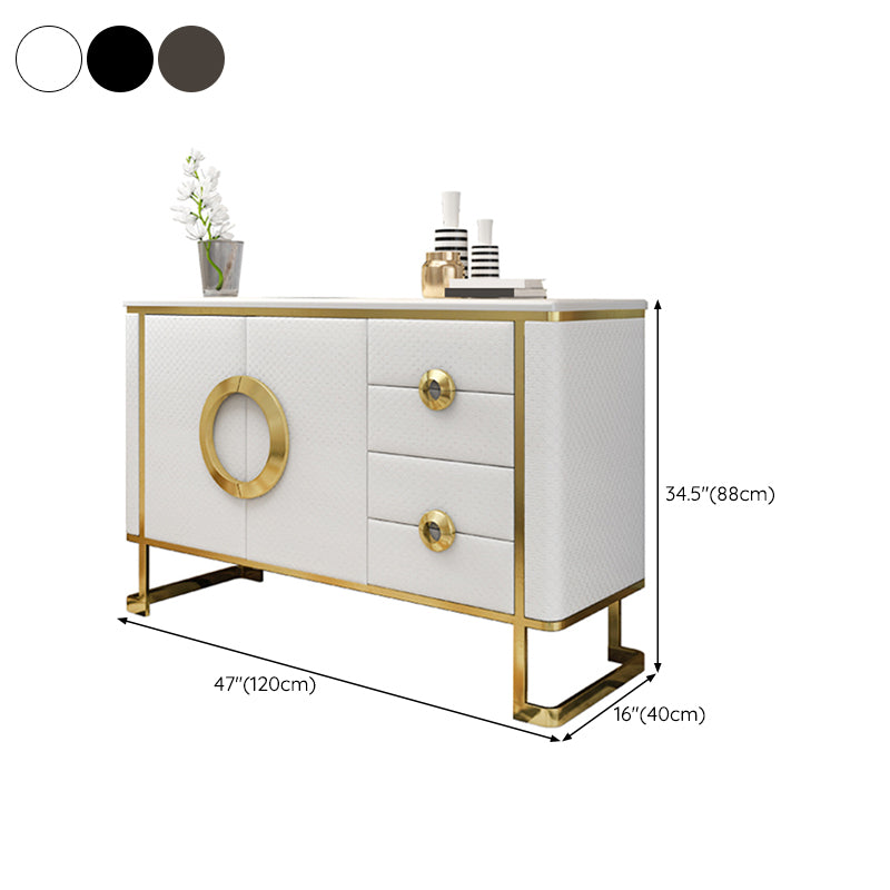 Marble Buffet Table Glam Style Side Board with Cabinets and Drawers