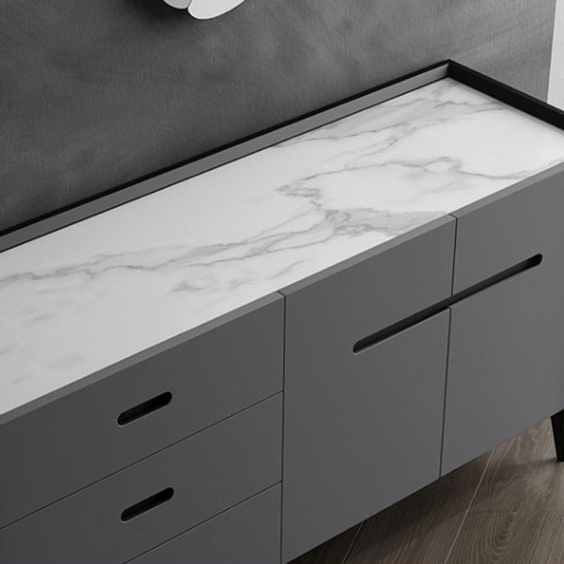 Faux Marble Buffet Table Modern Style Side Board with Cabinets and Drawers