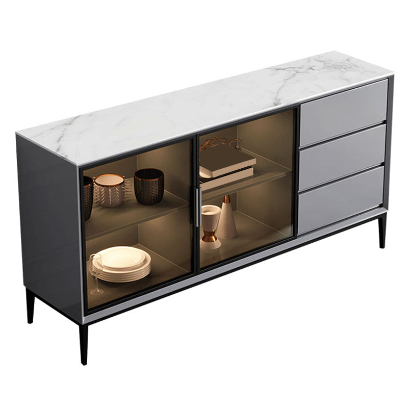 Stone Buffet Table Modern Style Side Board with Cabinets and Drawers