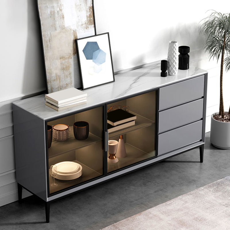 Stone Buffet Table Modern Style Side Board with Cabinets and Drawers