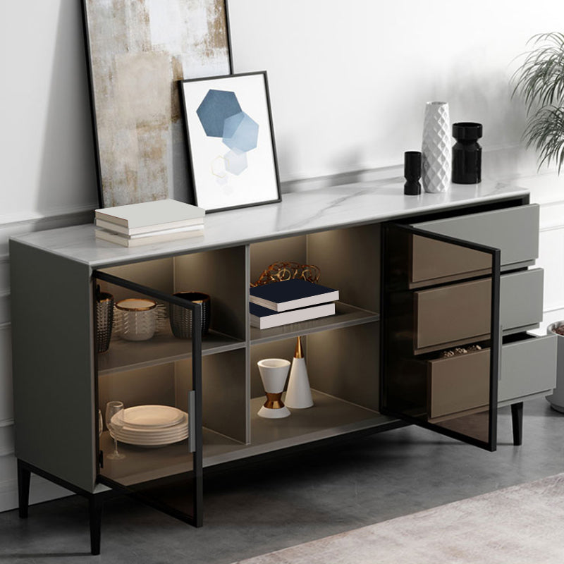 Stone Buffet Table Modern Style Side Board with Cabinets and Drawers