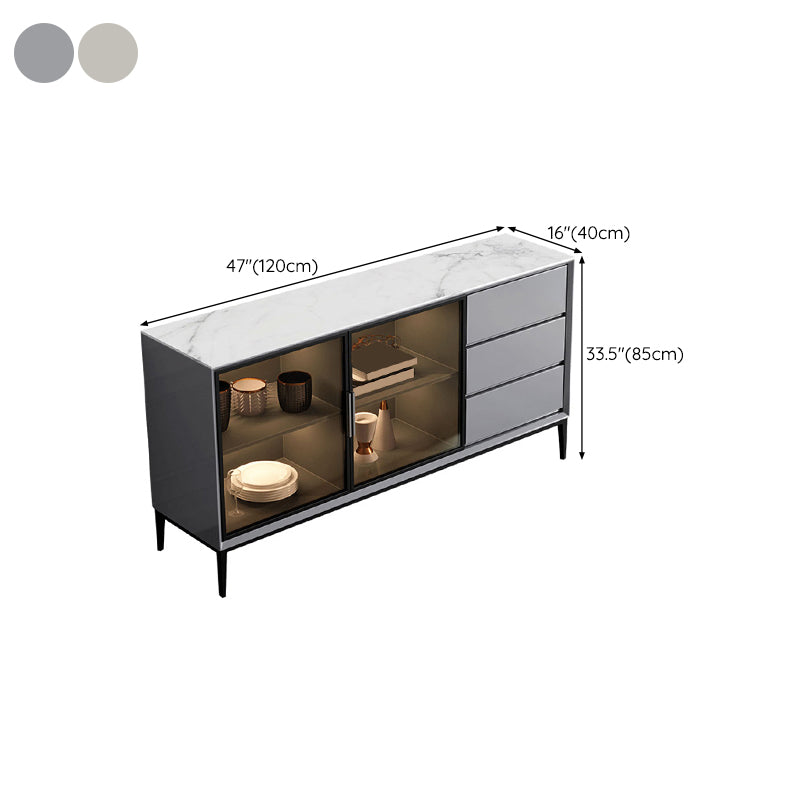 Stone Buffet Table Modern Style Side Board with Cabinets and Drawers