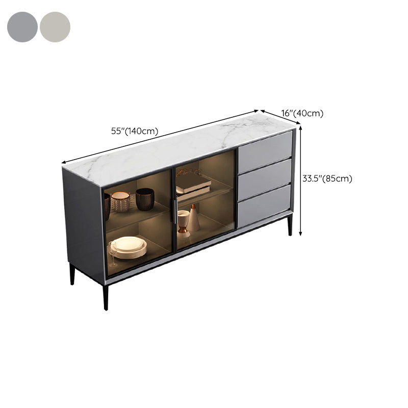 Stone Buffet Table Modern Style Side Board with Cabinets and Drawers