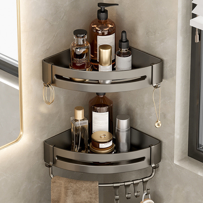 Contemporary Aluminum Bathroom Accessory Set Gray Bath Shelf