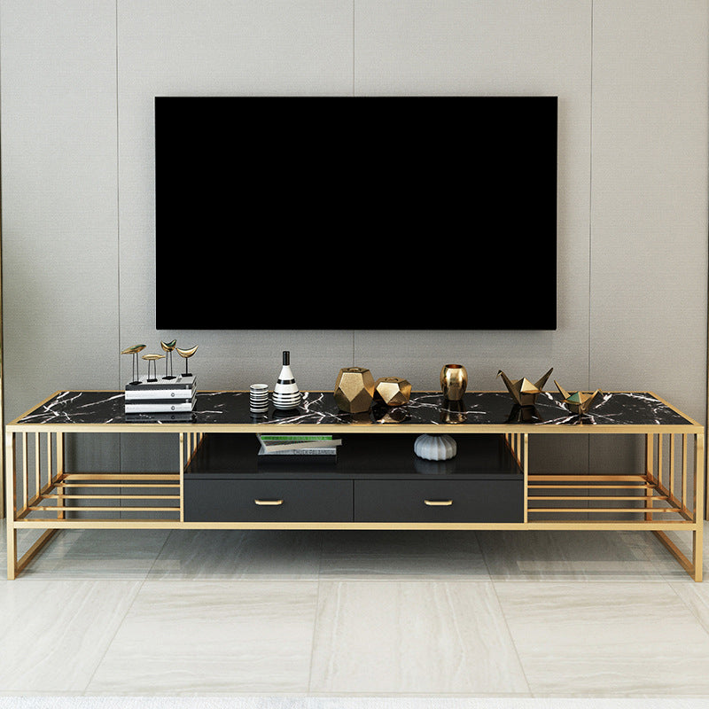 Open Storage Media Console Marble TV Stand Console with Drawers