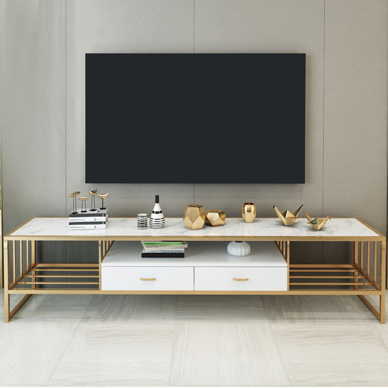 Open Storage Media Console Marble TV Stand Console with Drawers