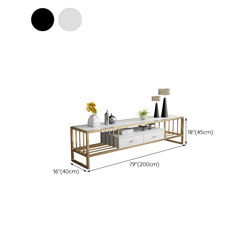 Open Storage Media Console Marble TV Stand Console with Drawers