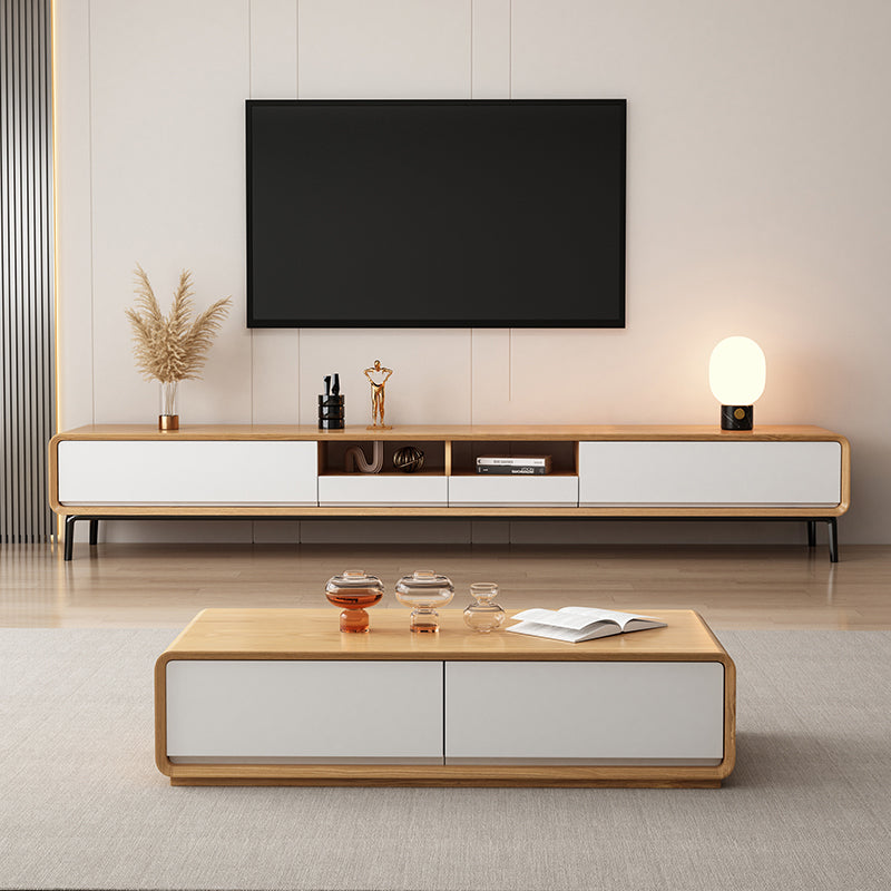 Contemporary TV Stand Open Storage Engineered Wood TV Media Console with Drawers