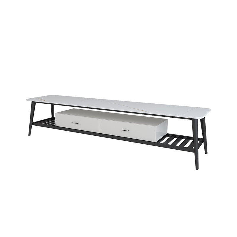 Contemporary TV Stand Open Storage Stone TV Media Console with Drawers