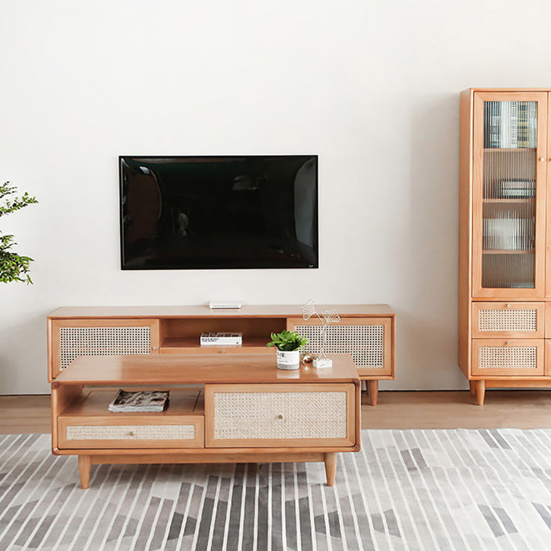 Solid Wood TV Media Console Scandinavian TV Stand with Drawer