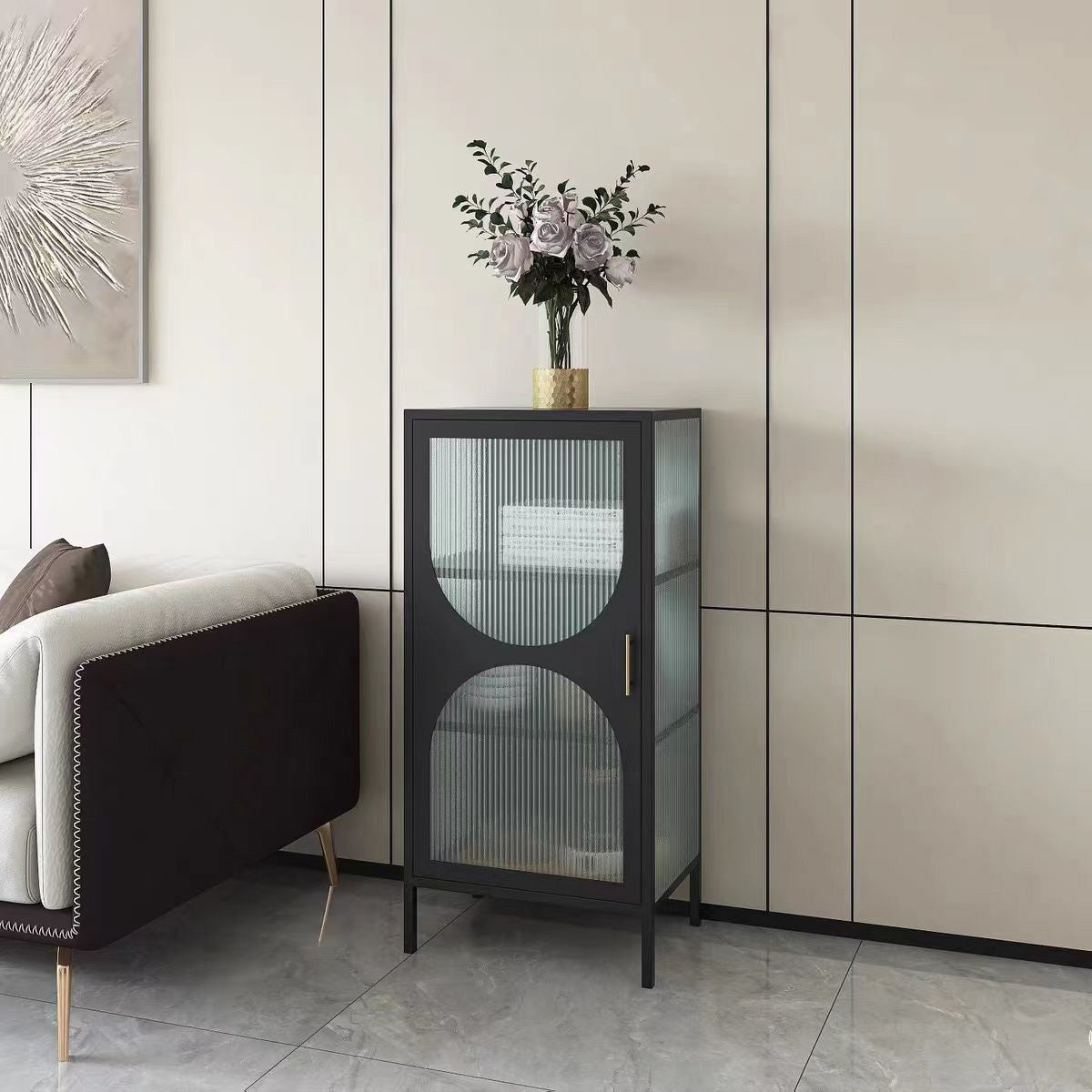 Contemporary Metal China Cabinet Glass Doors Display Cabinet for Living Room