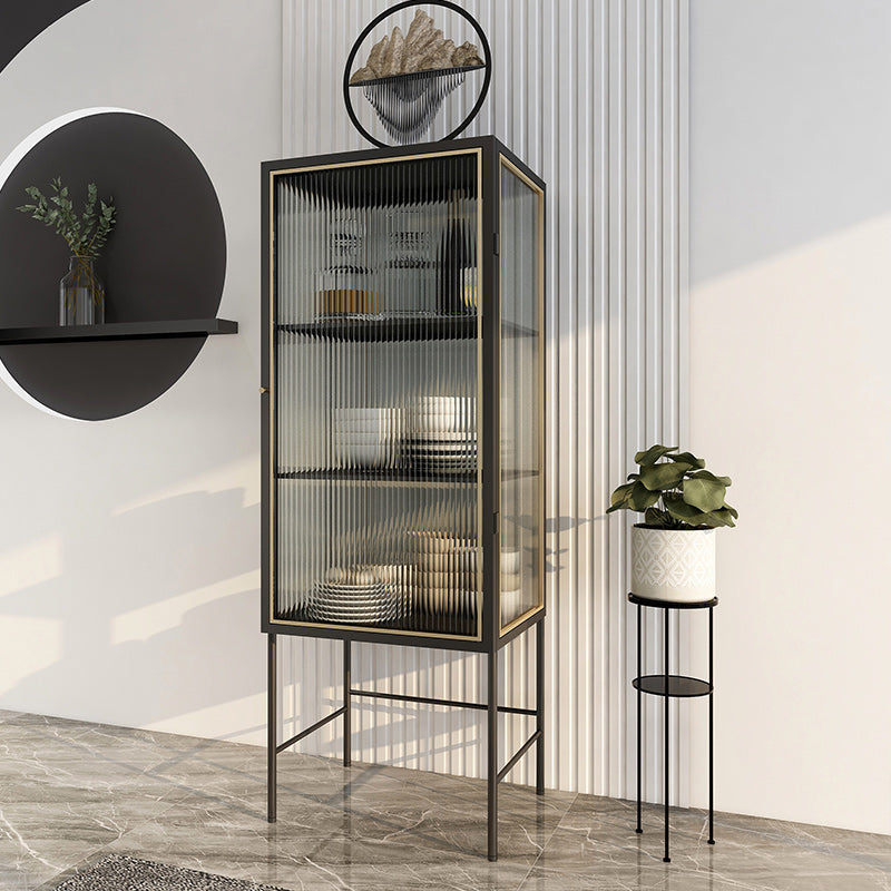 Modern Glass Doors Curio Cabinet Metal Buffet Cabinet for Living Room