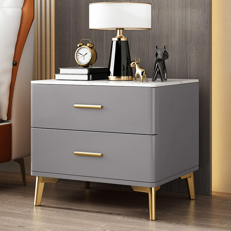 Stone Bed Nightstand Modern Bedside Cabinet with 2 Drawers for Living Room