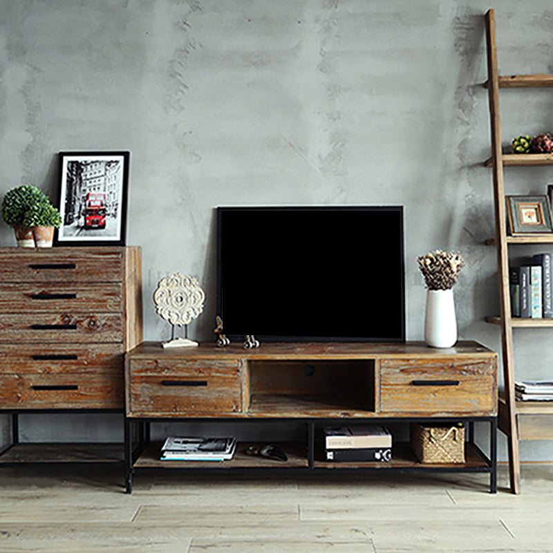 Industrial Wood TV Console Open Storage TV Media Stand for Living Room