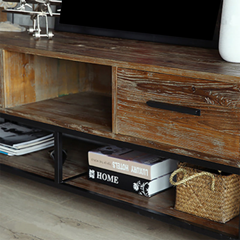 Industrial Wood TV Console Open Storage TV Media Stand for Living Room