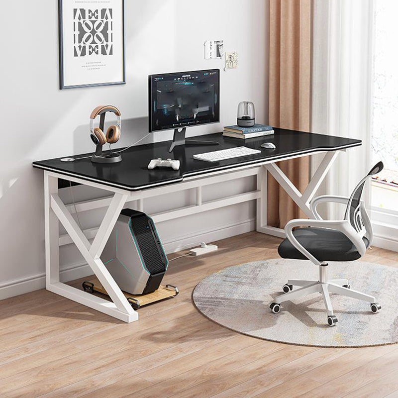 Contemporary Wood Office Desk Antique Finish Computer Desk with Metal Legs