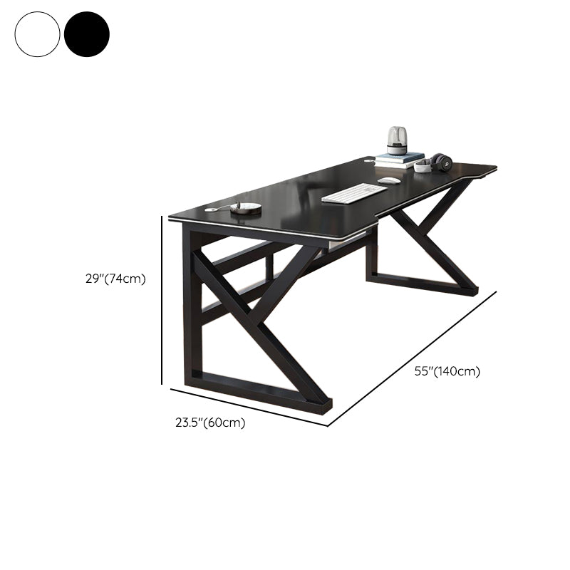 Contemporary Wood Office Desk Antique Finish Computer Desk with Metal Legs