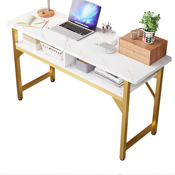 Wooden Rectangular Writing Desk Home Glam Office Desk with Shelves