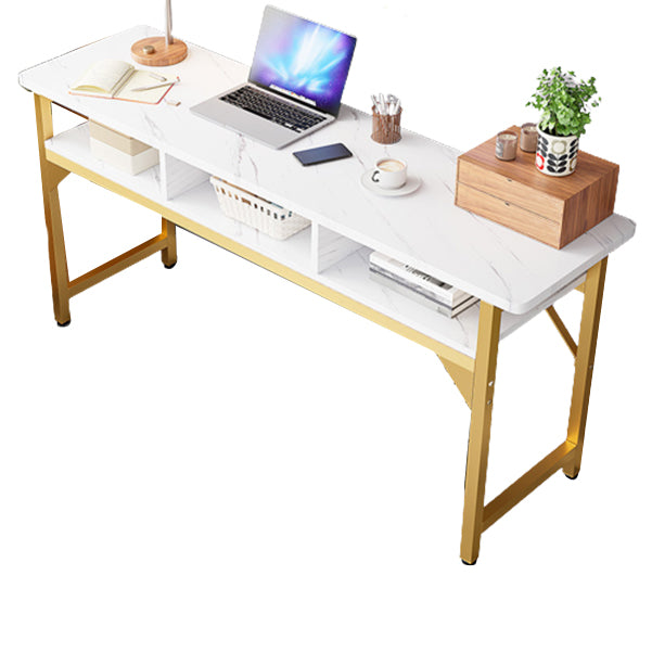 Wooden Rectangular Writing Desk Home Glam Office Desk with Shelves