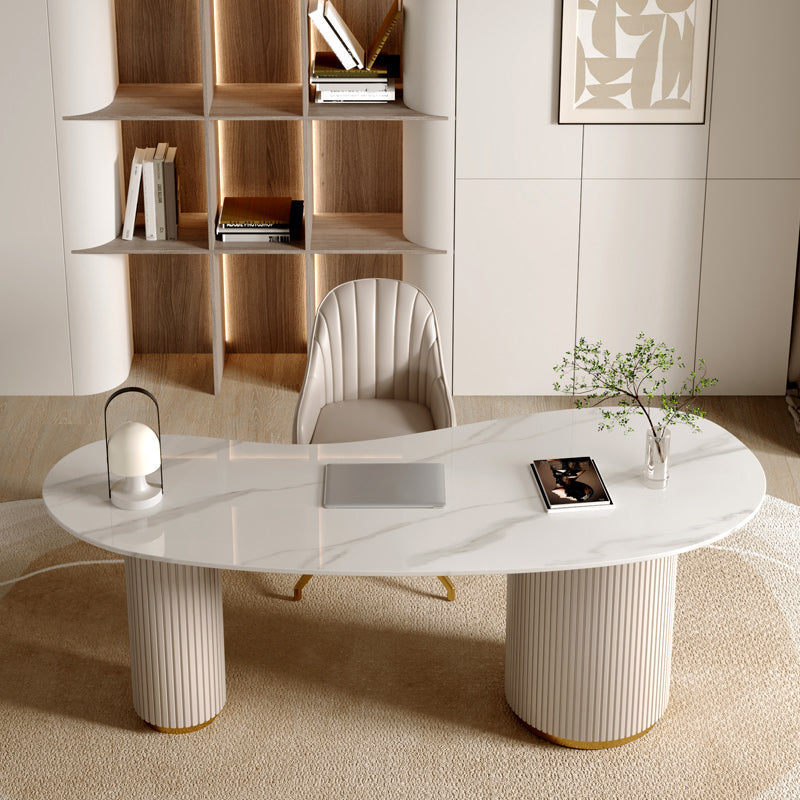 Contemporary Stone Office Desk 29.53" Tall White Writing Desk