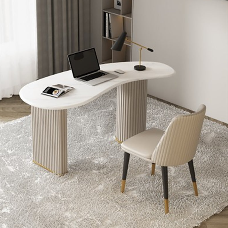 Contemporary Stone Office Desk 29.53" Tall White Writing Desk