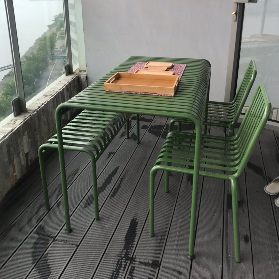 Iron Dining Table Industrial Green Rectangle Rust Resistant Table