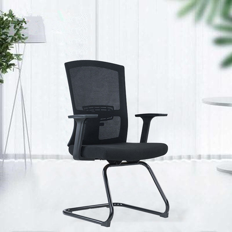 Modern Office Chair No Wheels Lumbar Support Fixed Arms Desk Chair