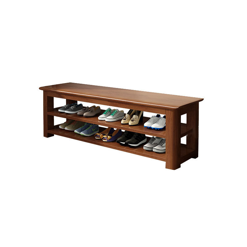 Mid-Century Modern Seating Bench Rubberwood Shoe Storage Solid Color Accent Bench