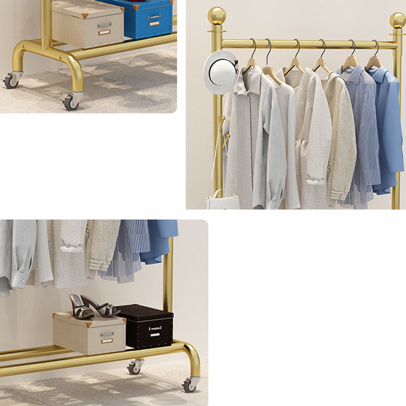 Contemporary Coat Rack Metal Hanging Rail Lower Shelf and Hooks Coat Hanger