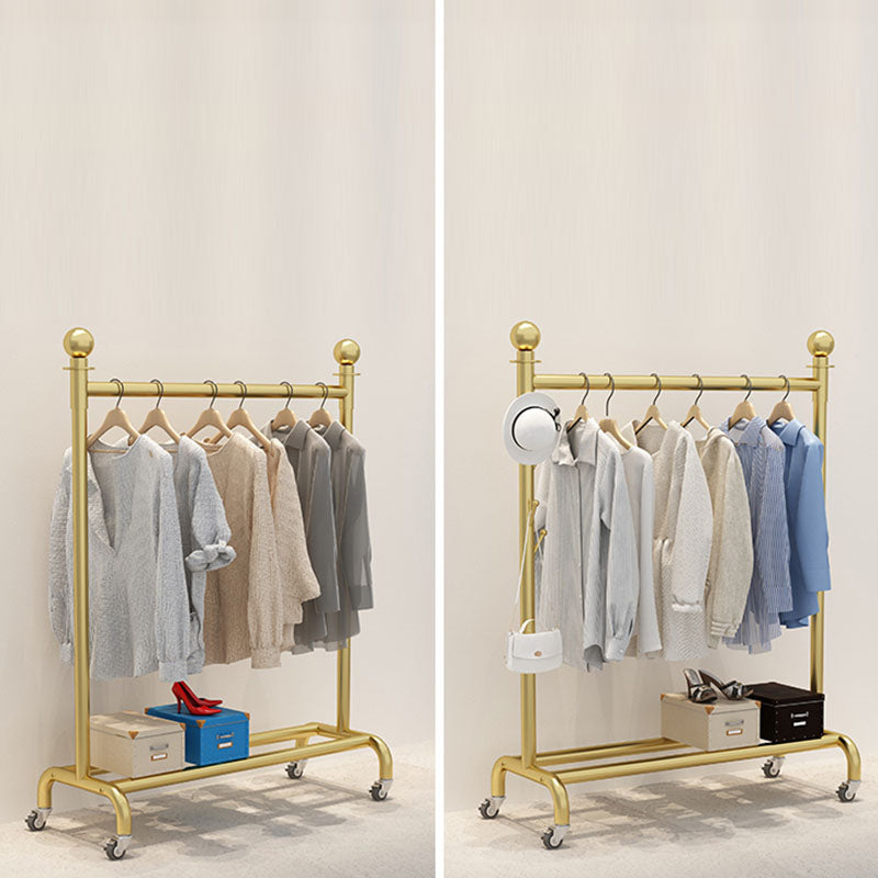 Contemporary Coat Rack Metal Hanging Rail Lower Shelf and Hooks Coat Hanger