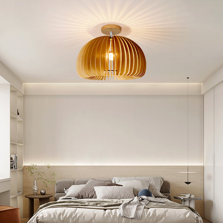 Japanese Style Wooden Ceiling Light Pumpkin Shape Ceiling Lamp for Bedroom