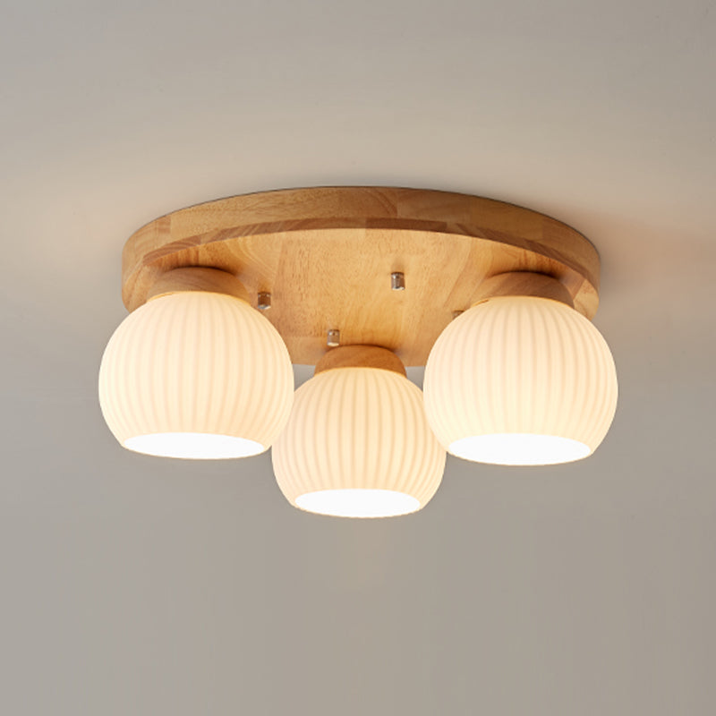 Japanese Style Wooden Ceiling Light Ball Shape Ceiling Lamp for Bedroom