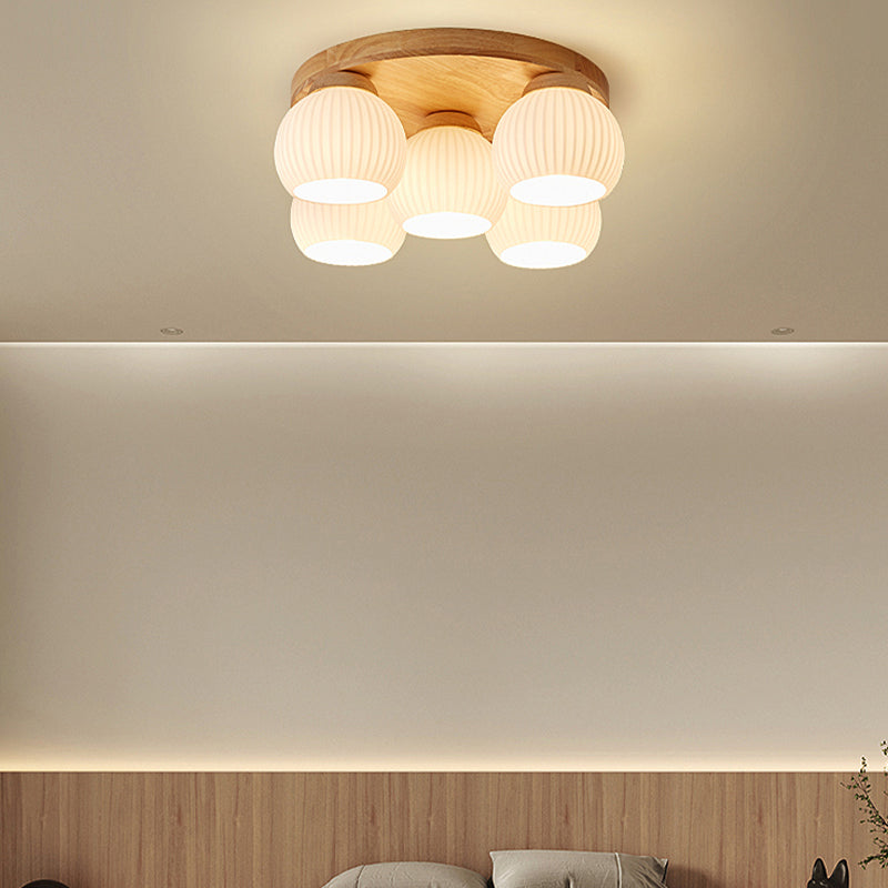 Japanese Style Wooden Ceiling Light Ball Shape Ceiling Lamp for Bedroom