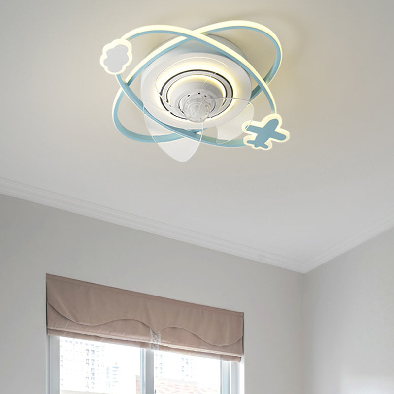 3-Blade Children Ceiling Fan Polish Finish LED Fan with Light for Foyer
