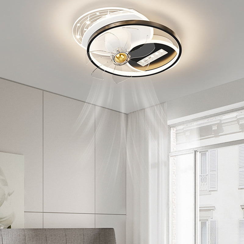 Round / Square LED Fan Mount Fixture in Black and White Modern Ceiling Fan