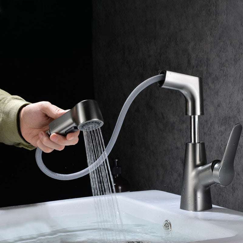 Modern Vessel Sink Faucet Copper Single Handle Low Arc Retractable Vessel Faucet
