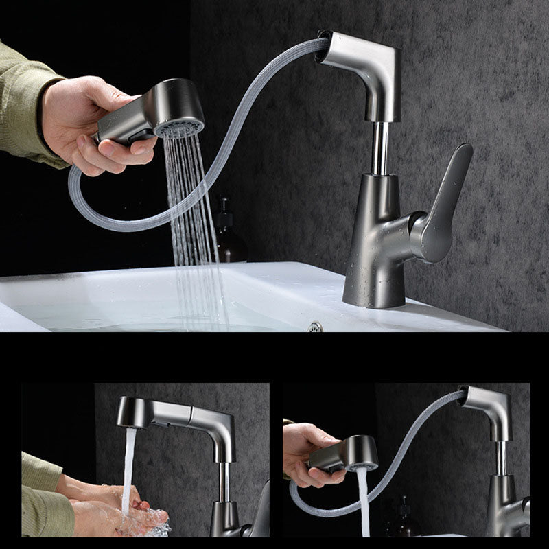 Modern Vessel Sink Faucet Copper Single Handle Low Arc Retractable Vessel Faucet