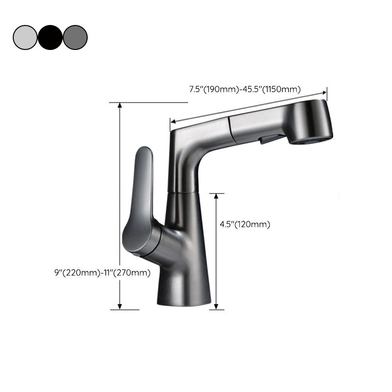 Modern Vessel Sink Faucet Copper Single Handle Low Arc Retractable Vessel Faucet