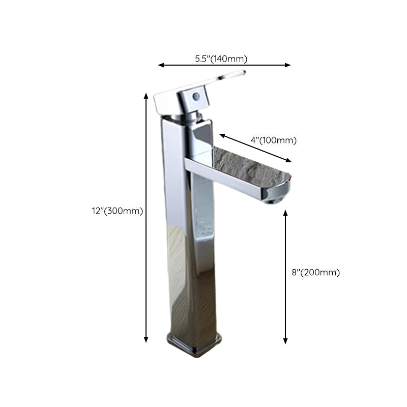 Cubic Chrome Bathroom Faucet Low Arc Single Handle Vessel Faucet