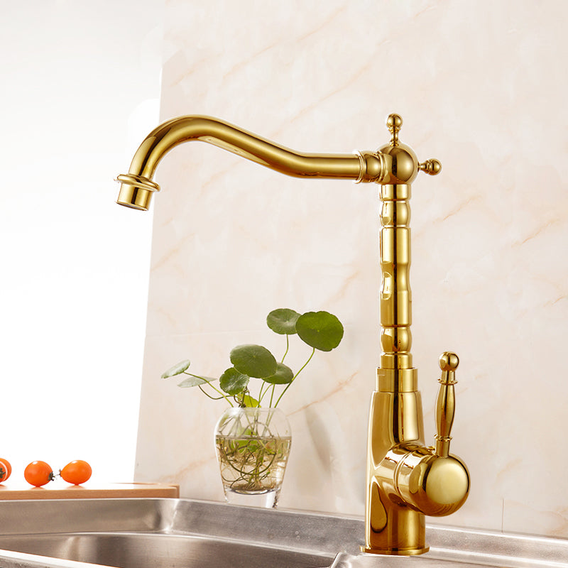 Traditional Bar Faucet 1-Handle with Supply Lines Kitchen Faucet in Gold