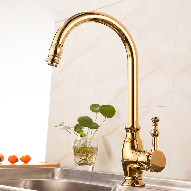 Traditional Bar Faucet 1-Handle with Supply Lines Kitchen Faucet in Gold